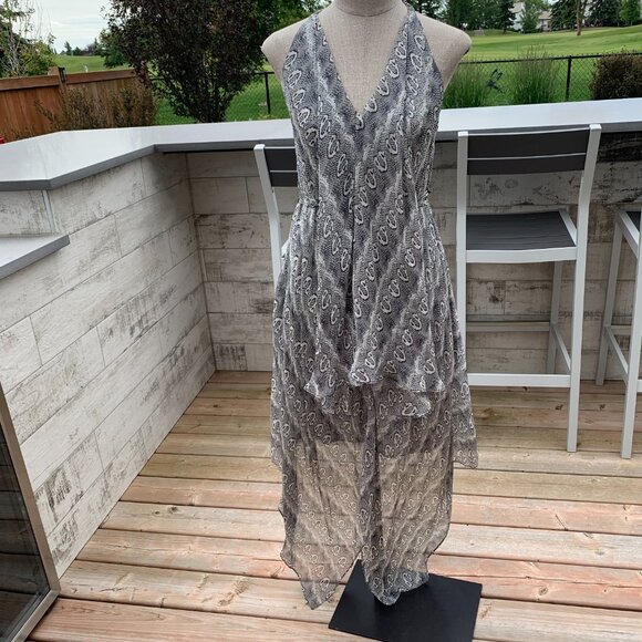 Robert Rodriguez Silk Sheer Snakeskin Print Layered Asymmetric Boho Midi Dress - Picture 10 of 15